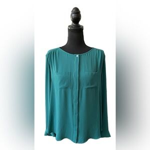 LOFT: Green Long Sleeve Button Down Blouse